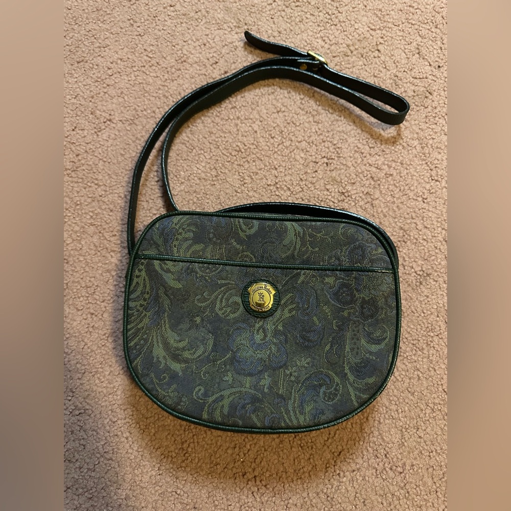 Vintage EUC Christian Koban Paisley Leather And Fabric Italian Purse Green Blue